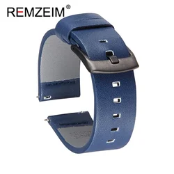 Premium Gray Genuine Leather Watch Band Strap with Quick Release - 22mm (Blue(black))