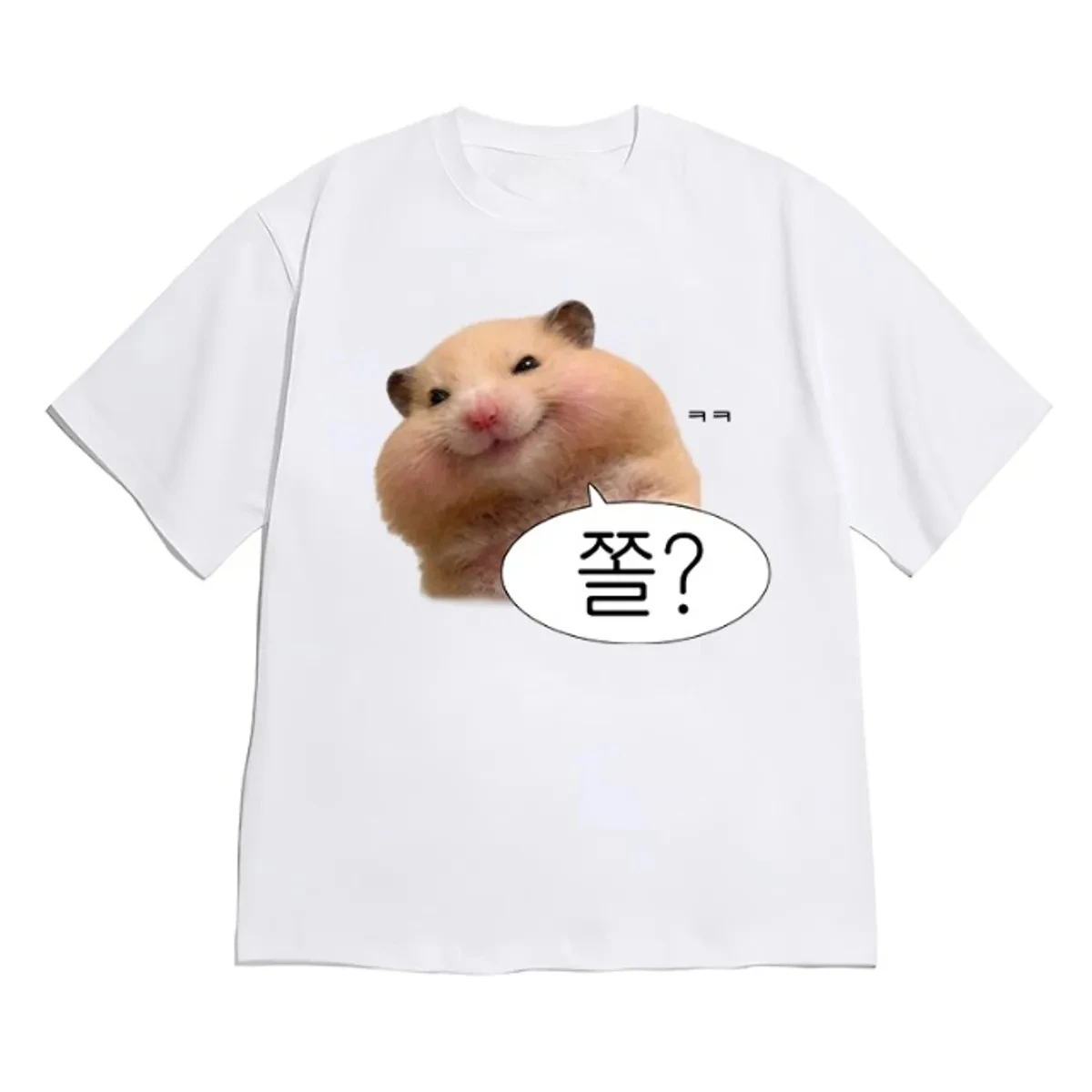 Damen Koreanisches Streetwear T-Shirt Niedliches Flauschiges Hamster-Meme Hangul-Text Grafik Mode Harajuku Kawaii T-Shirt Y2K Kleidung