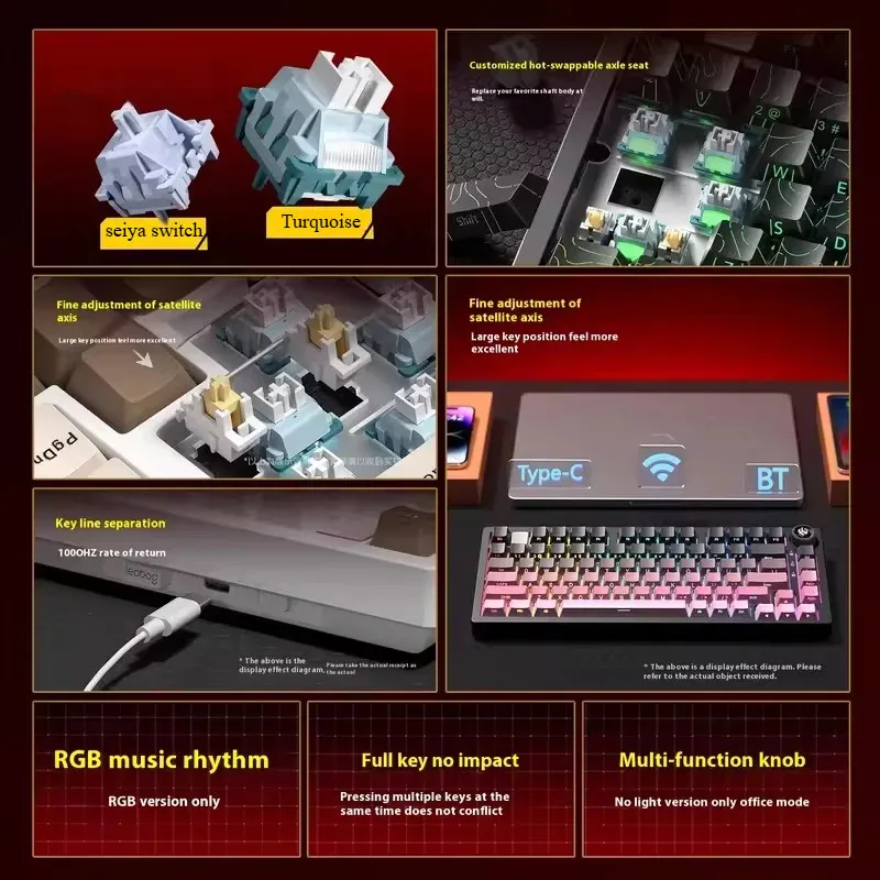 LEOBOG Hi75C 풀 알루미늄 기계식 키보드 키트 3모드 유선 RGB 키트 노브 포함 맞춤형 핫 스왑 가스켓 키보드 키트 베어본