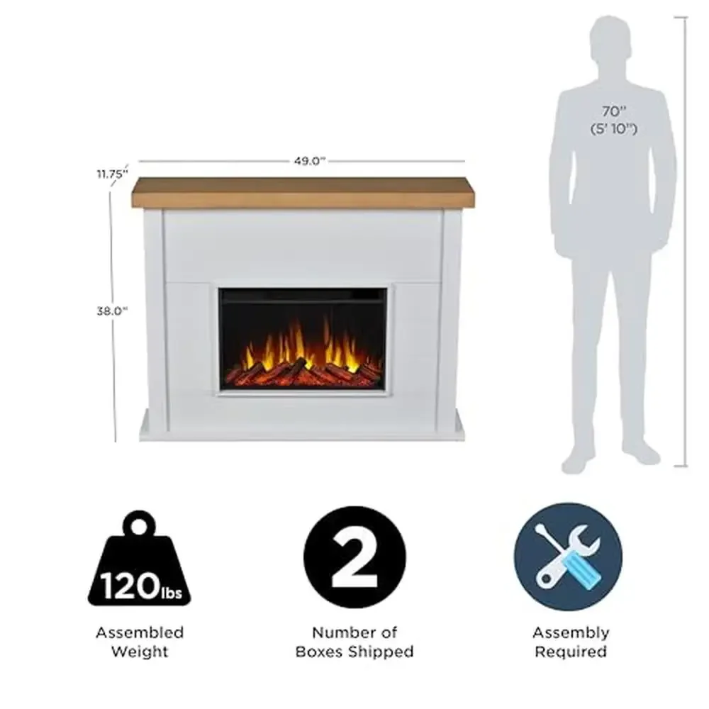 Electric Fireplace Heater Insert with Mantel Realistic Flames Adjustable Heat Living Room Bedroom Home Office Dining Room 49" 4
