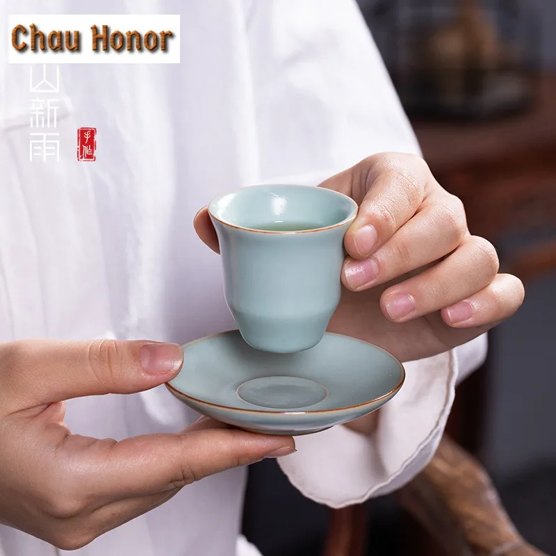 50ml Handmade Ru Kiln Porcelain Teacup Tea Bowl Saucer Kit Sample Tea Cup Tea-tasting Personal Cup Jianzhan Master Cups Teaware