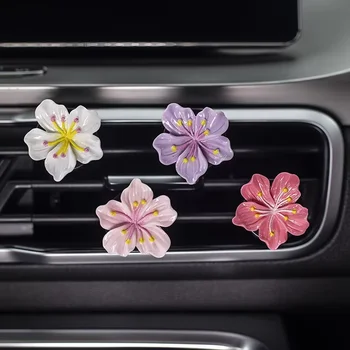 2Pcs Car Perfume Clip Flower Air Outlet Decorations Bright Peach Blossom Cherry Blossom Car Air Freshener with Fresh Color 1