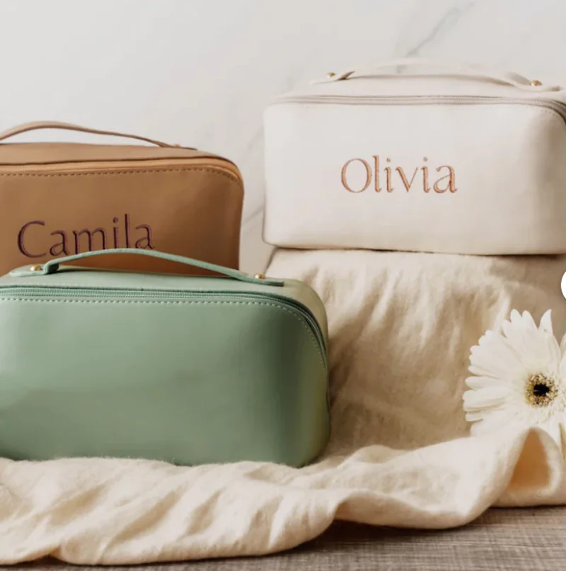 Personalized Makeup Bag Custom Embroidered Travel Cosmetic Bag Christmas Gifts for Her Bridesmaid Gifts Birthday Gift for Women 4