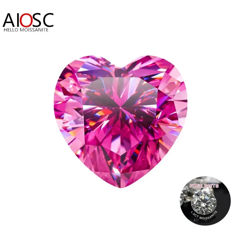 

AIOSC 100% Real Moissanite Heart Cut Pink Color Loose Gemstones VVS1 Stone for Diamond Ring with GRA Certificate Precious Gems