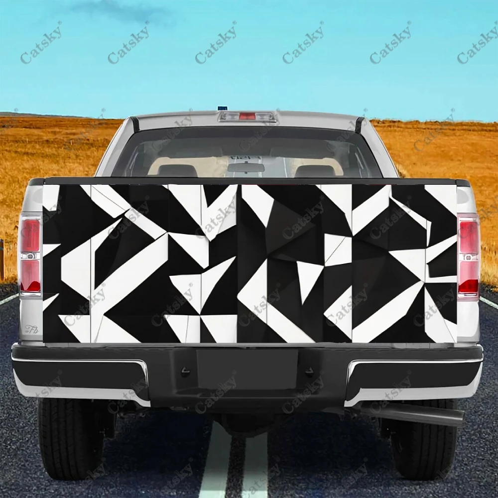 

Черно-белый геометрический дизайн обмотка для задней двери грузовика профессиональный класс материал универсальный подходит для полноразмерных грузовиков устойчивость к атмосферным воздействиям