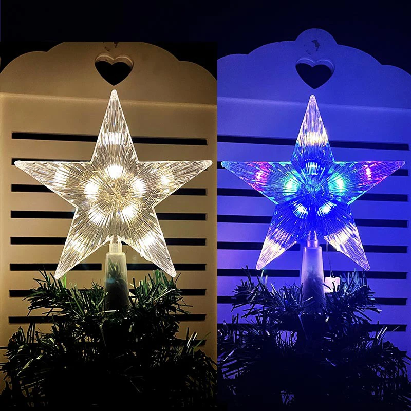

15cm Christmas Tree Top Light Led Glowing Star Light Pentagram Christmas Tree Ornament New Year Home Decoration Navidad 2024