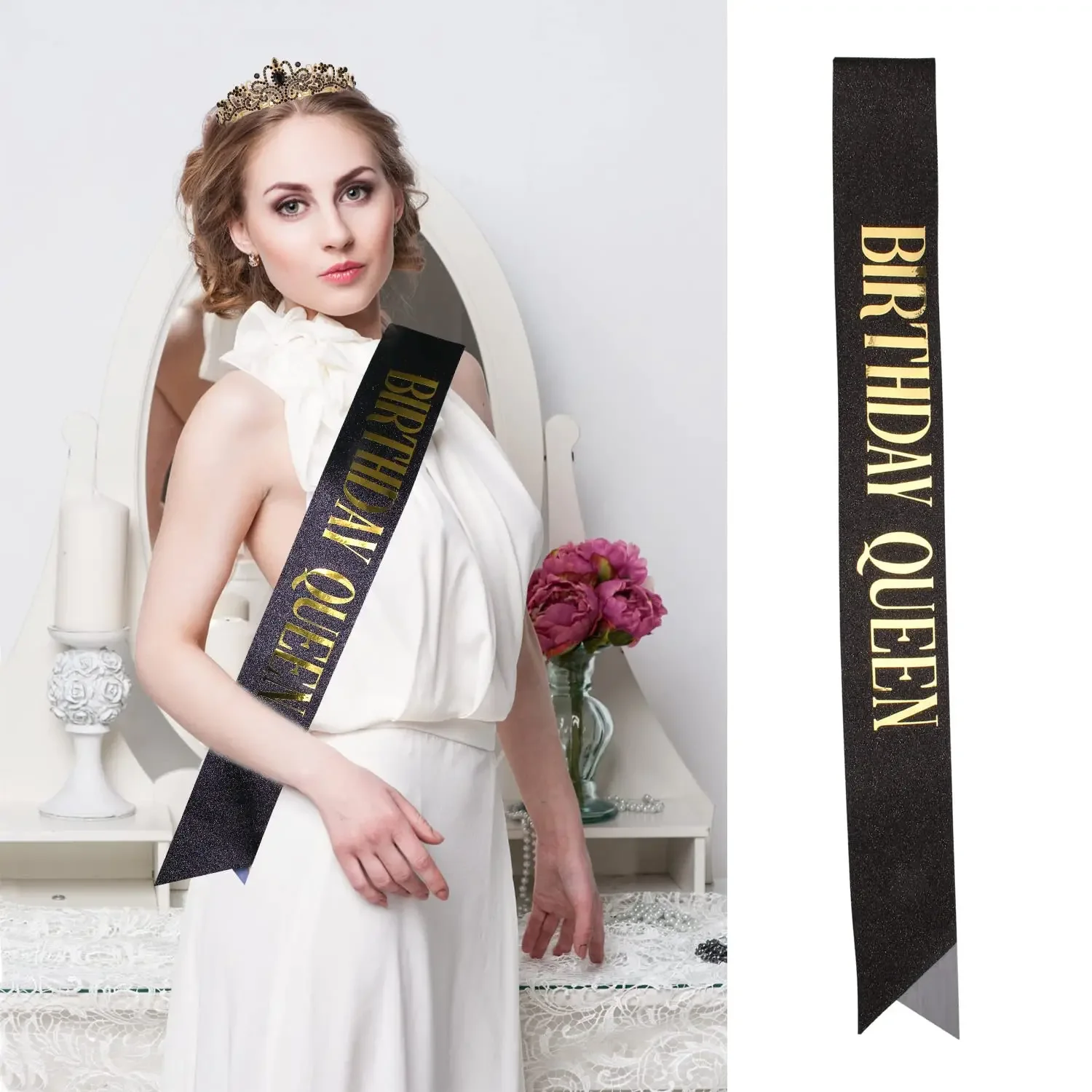 Ein Satz glitzernde Diamantkrone für Geburtstagsfeier, Geburtstags-Königin-Band-Set, Geburtstagsfeier-Geschenk-Requisiten für Geburtstagsfeiern. – Detail 7