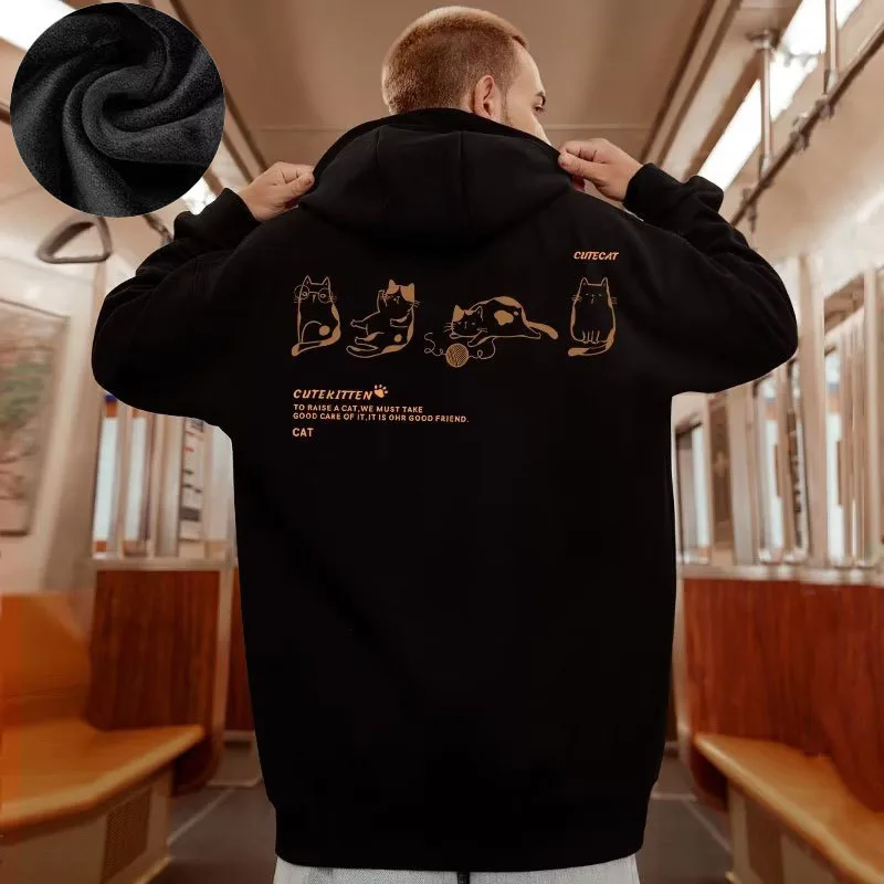 Hooded Sweater Men's Trendy Brand Large Size M-8XL Men's Autumn And Winter Style Plush And Thick Fat Hip-hop Pullover Jacket
