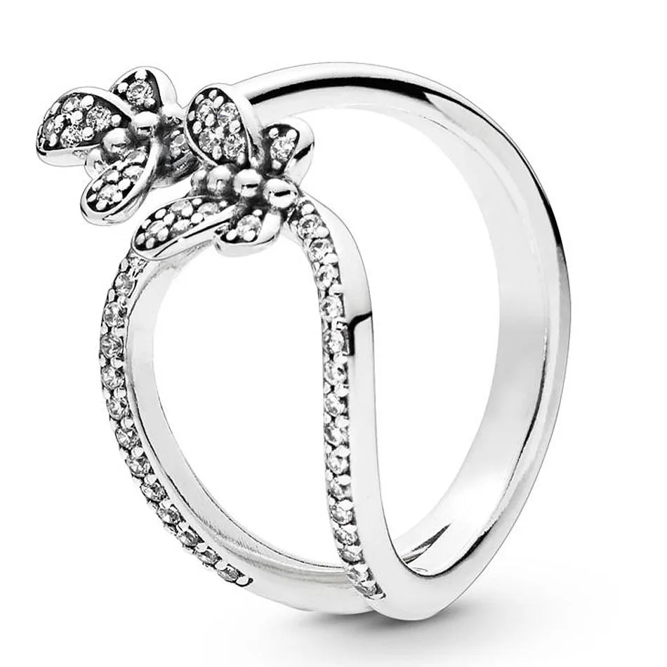 

Authentic 925 Sterling Silver Sparkling Bedazzling Butterflies With Crystal Ring For Women Wedding Party Europe Fashion Jewelry