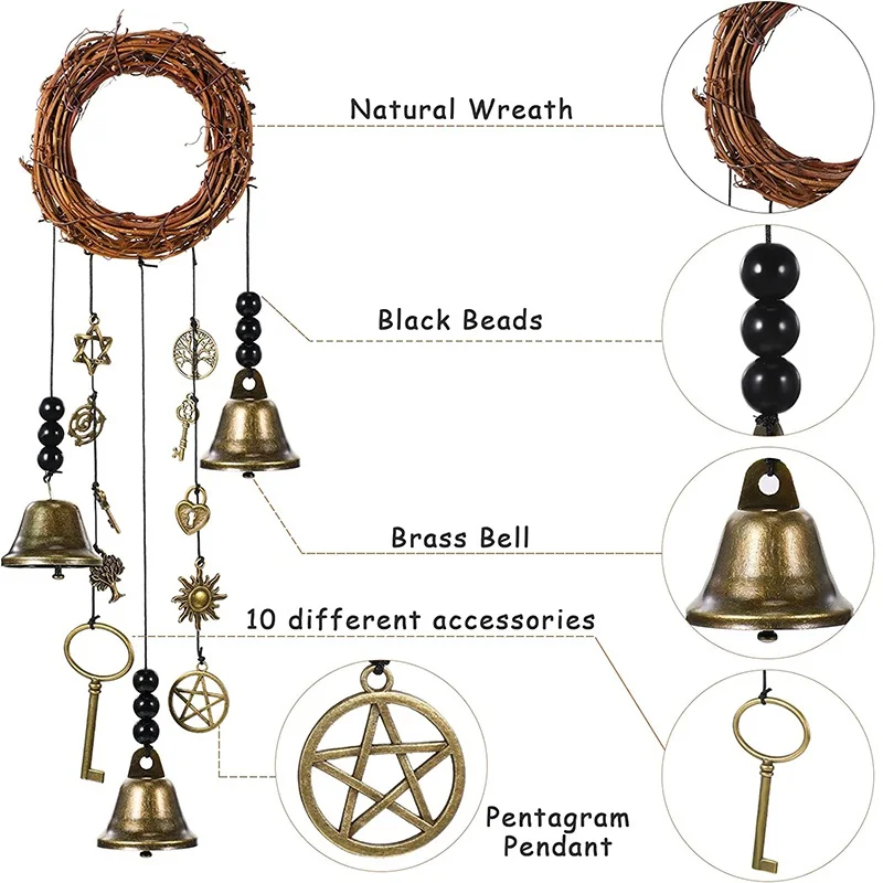 Witch Bells for Home Protection, Handmade Witchy Decor for Attracts  Positive and Drive Out Negative, Boho Door Handle Garden Patio Magic Bell  Beads
