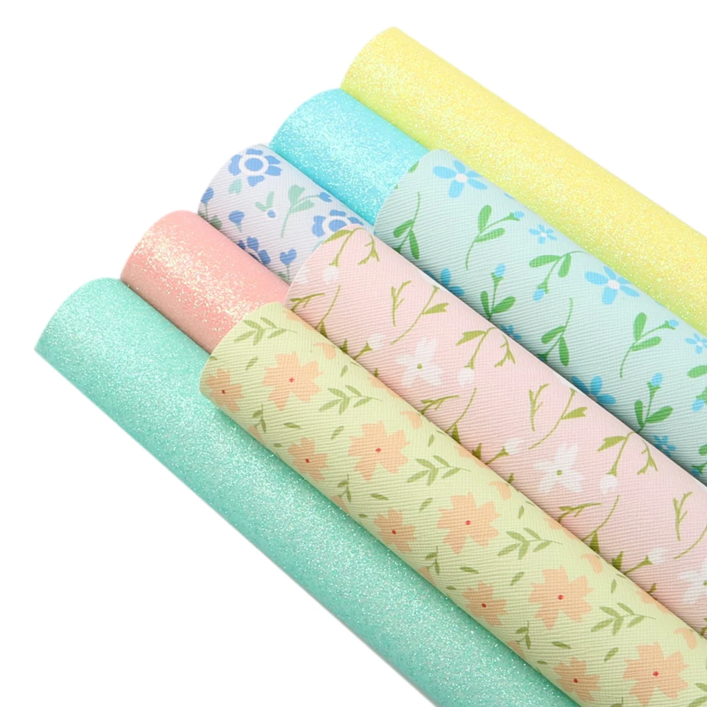 Floral Series Assorted Faux Synthetic Leather Sheet Fabric Set 20*33cm for Book Cover Bows DIY Handmade Material