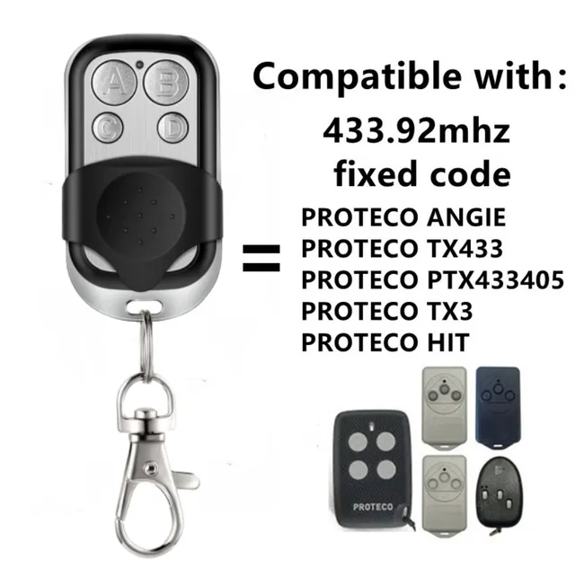 PROTECO ANGIE Garage Remote Control 433.92MHz Fixed Code Transmitter Gate Key Fob 1