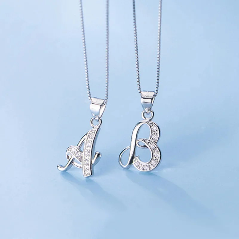 Silver Necklace Charms Pendant Necklace Silver Necklace Silver Pendant Trustdavis Real 925 Sterling Silver 26 Letter Shiny CZ Pendant For Women
