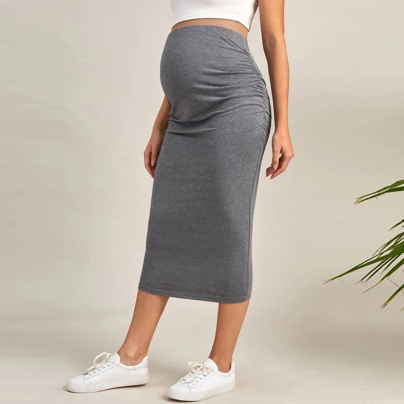 Casual Pregnant Women Pencil Skirts Solid Color High Waist Half Skirt For Maternity Women Slim Belly Clothes