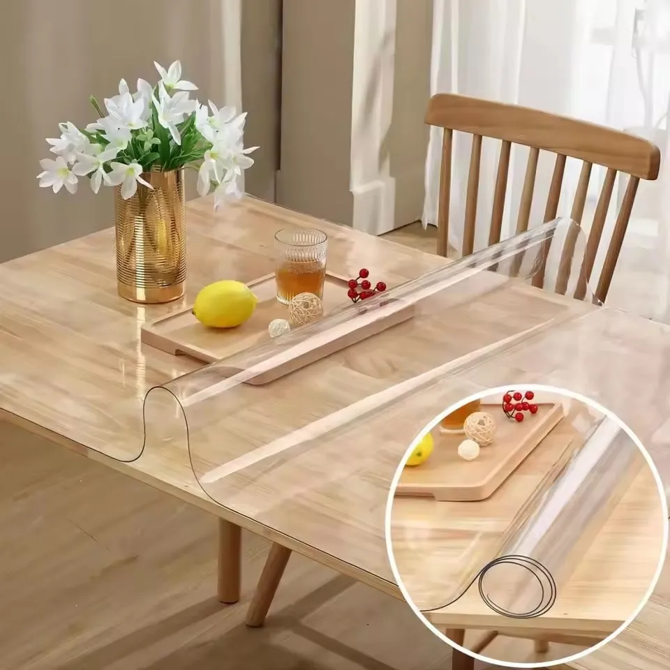 Soft Glass Tablecloth Transparent PVC Waterproof Oil Proof Kitchen Dining Rectangular Table Cover Matte Clear