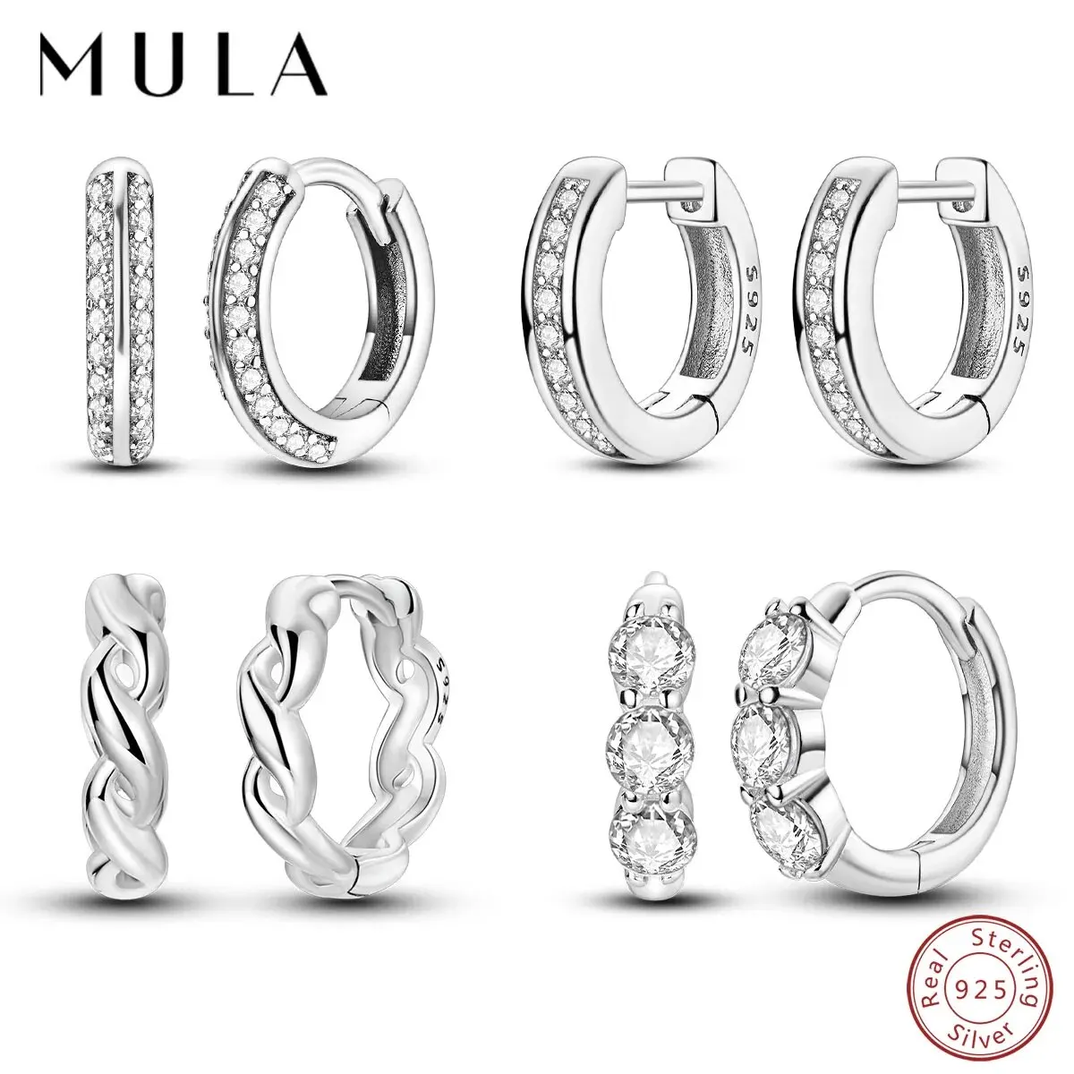 MULA 925 Sterling Silver Woman Hoop Earring Zircon Round Pendientes Fine Jewelry Gift 1PC Silver Hoop Earrings