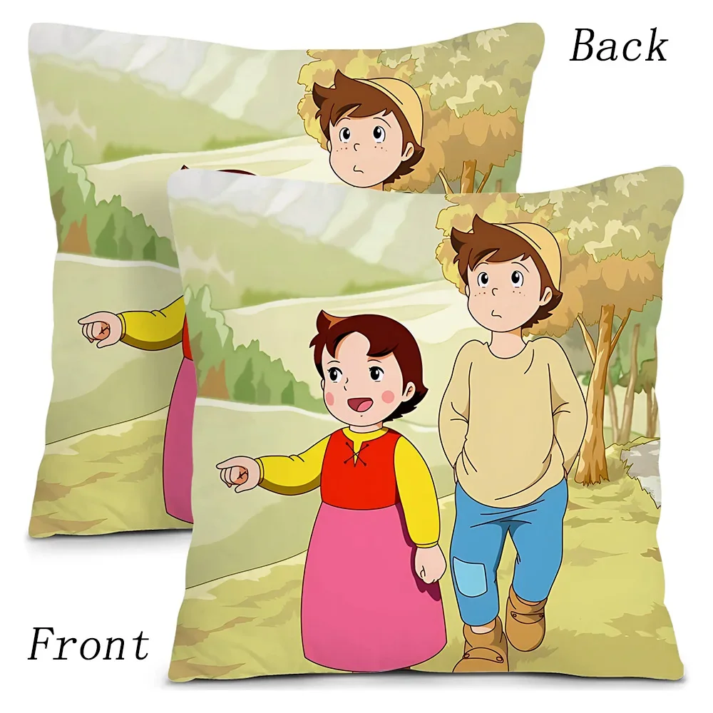Pillow Cartoon Heidi Peter And Grandpa Alps Goat Mountain Sofa Decorative Home Double-sided Printing Short Plush Cushion Cover