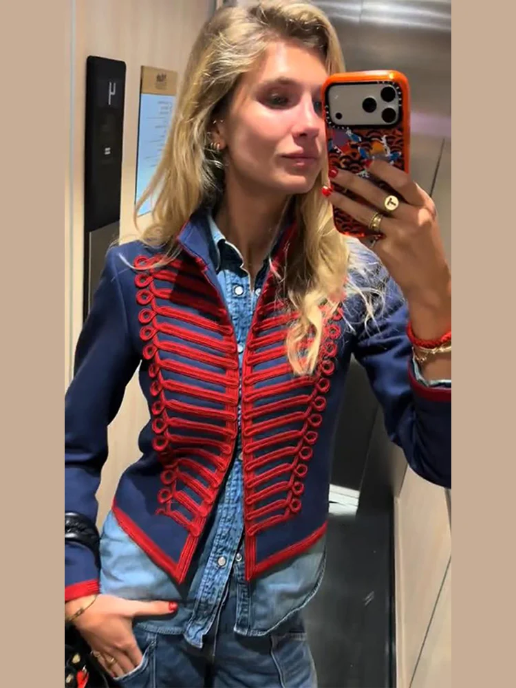 Stehkragen-Jacke mit Paneelen-Verzierung für Damen, Vintage Langarm Einreihiger Schlanker Mantel, Frühjahrs-Neuheit, Schicke Damen-Oberbekleidung – Detail 15
