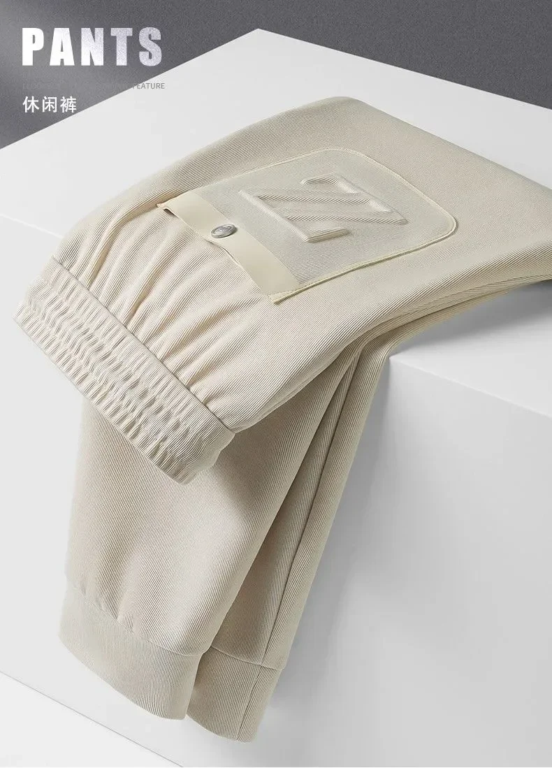 New Men's Fine Embroidered Casual Pants, Tight Fit, Tied Feet, Sporty Fashion, High end Quality, Luxury Grade