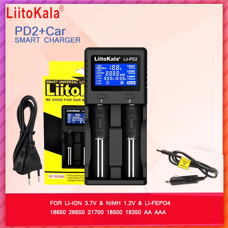 LiitoKala Lii-PD2 18650/18500/16340/26650/21700/20700/18350/CR123A 3.7V 1.2V 배터리용 범용 리튬 이온 배터리 충전기