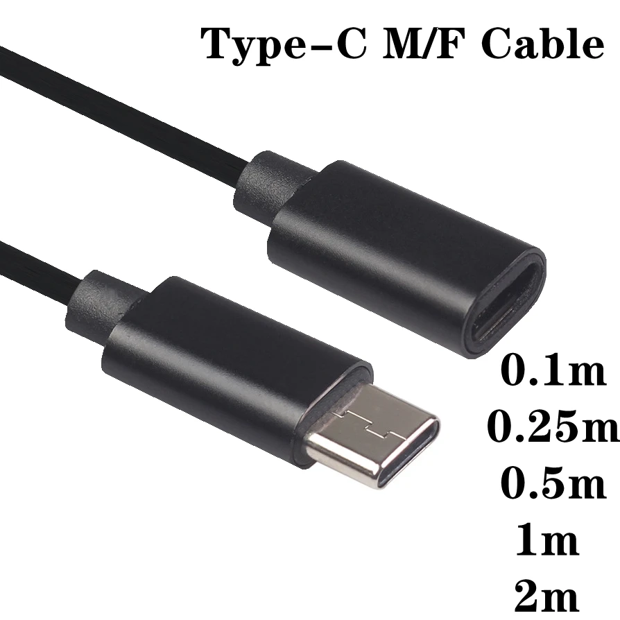 Rallonge USB Type-C mâle vers femelle, câble d'extension court, connecteur de chargeur, date de développement rapide, 0.1m, 0.25m, 0.5m, 2m