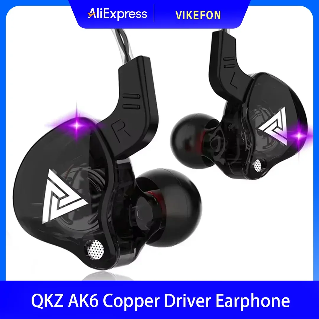 VIKEFON QKZ AK6 이어폰 6 다이나믹 드라이버 유닛 헤드폰(마이크 포함) 스테레오 스포츠 HIFI 서브우퍼 헤드셋 모니터 이어버드