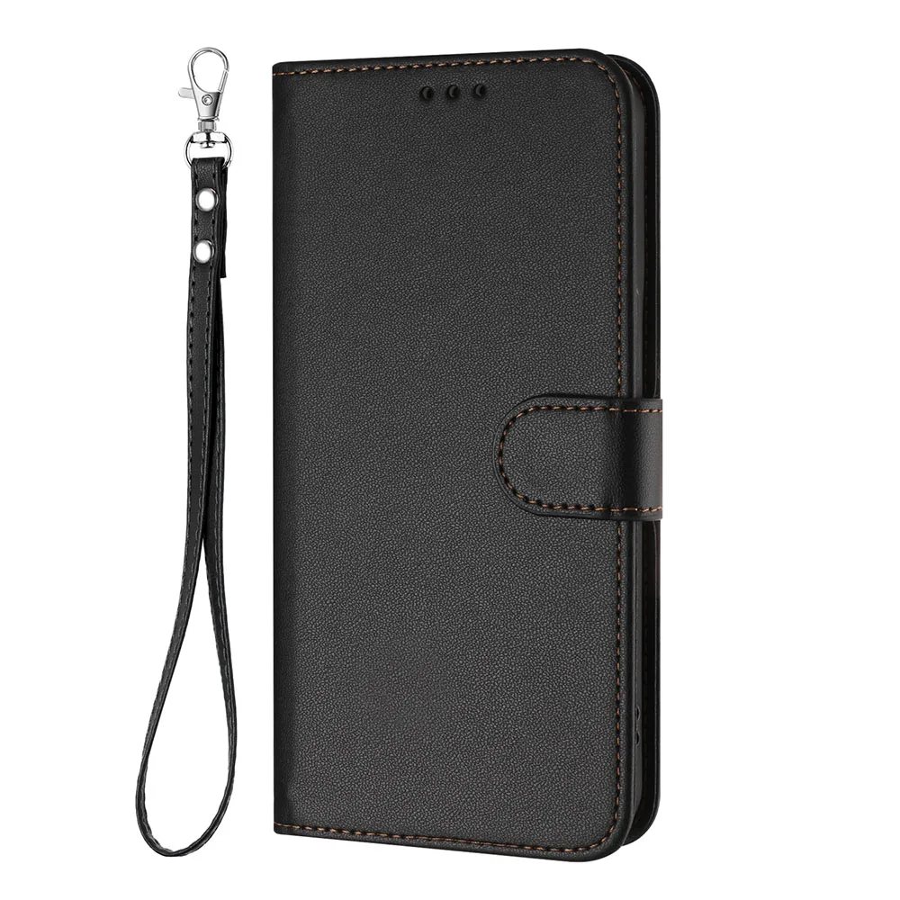 Leather Stand Flip Wallet Phone Cover with Card Holder and Strap