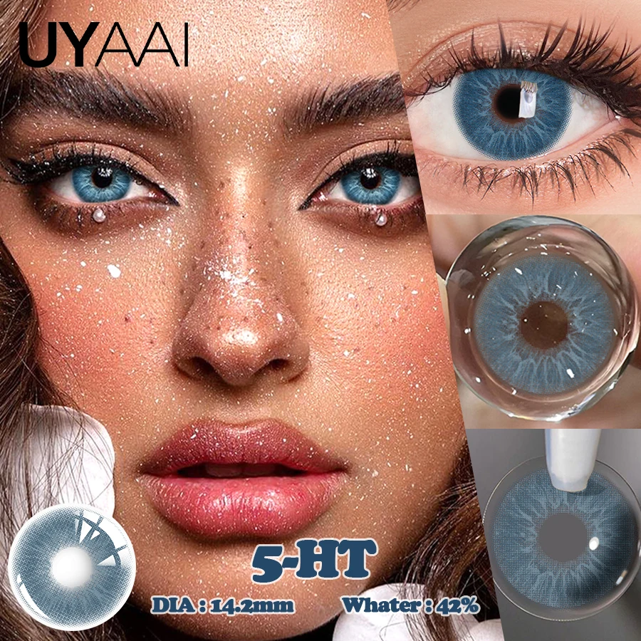 UYAAI Blue Contacts Yearly Soft Contacts Lenses Clearance Style Natural Brown Free Case Soft Lens Contact Lenses