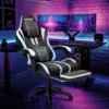 Gaming Chair Bluetooth Speaker Office Chair Ergonomic LED Lights Massage Adjustable Height Armrests Headrest Lumbar Support 2