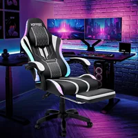 Gaming Chair Bluetooth Speaker Office Chair Ergonomic LED Lights Massage Adjustable Height Armrests Headrest Lumbar Support 2