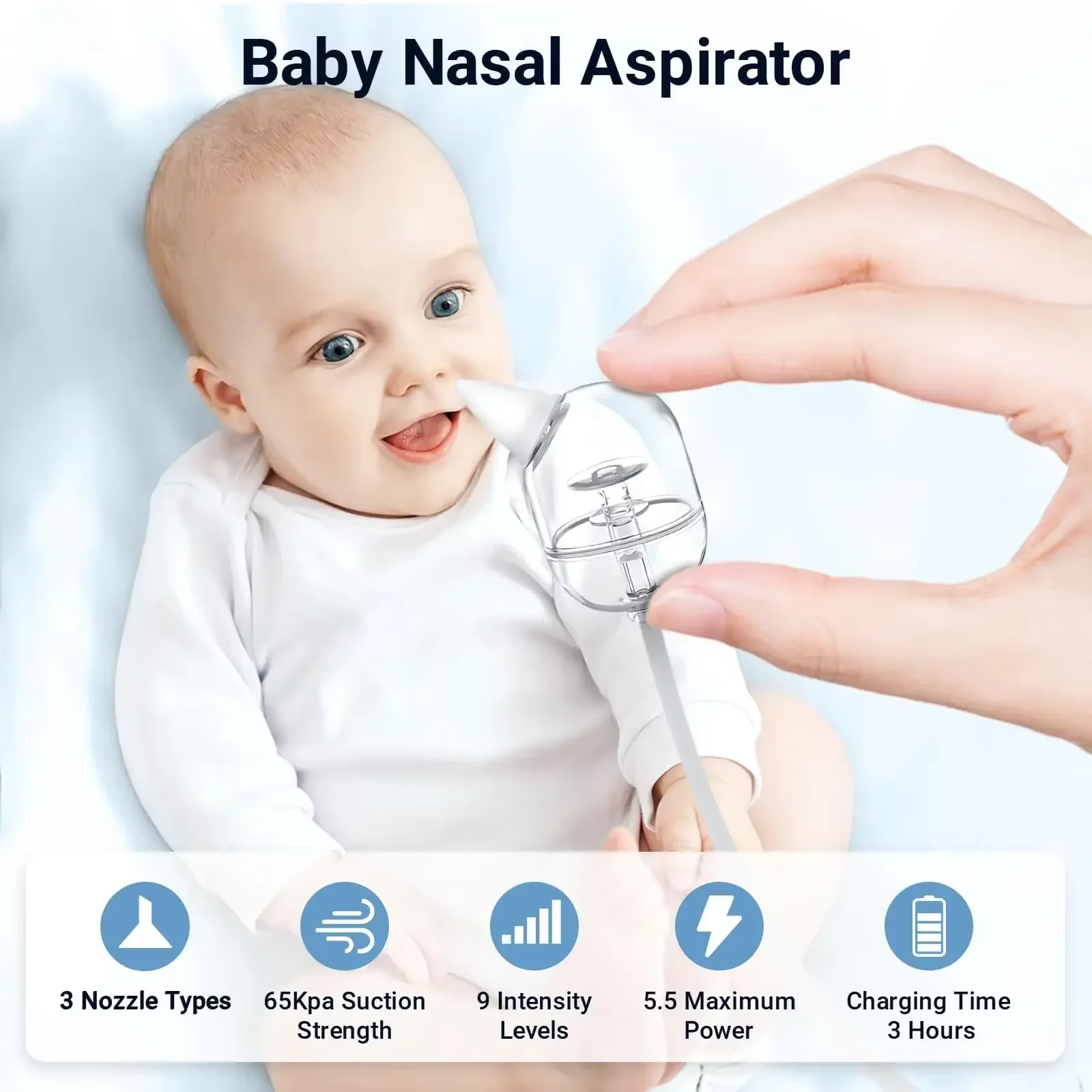 Baby Nasal Aspirator Electric Adjustable Nose Cleaner with Built-In Music & Night Light Rechargeable Nose Booger Sucker for Infa 4