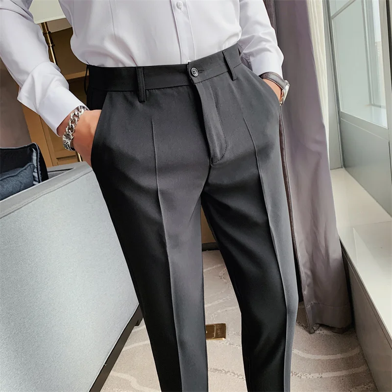 High Quality Elasticity Suit Pants Men Formal Business Office Social Dress  Pants Slim Fit Casual Wedding Ankle Trousers Pantalon