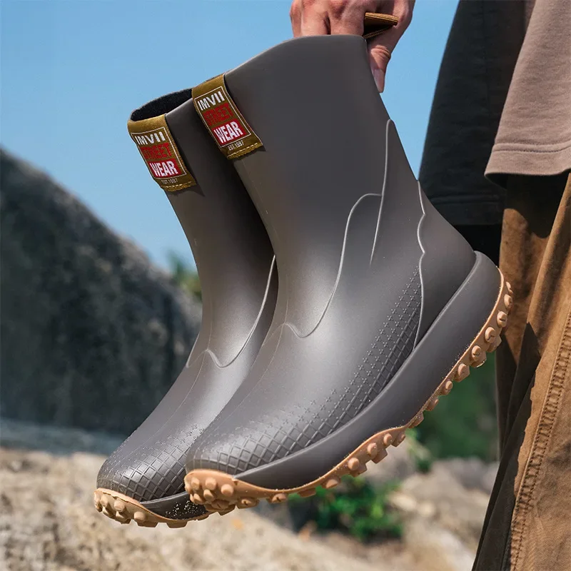 Bottes de pluie homme grises mode randonnée antidérapantes semelle EVA style coréen