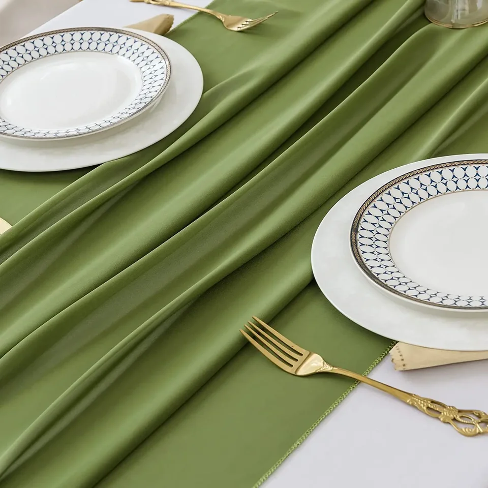 Despedida De Soltera Camino De Mesa De Gasa De 10 Pies, 27 X 120 Pulgadas, Para Decoración De Mesas De Bodas, Despedidas Soltera, Baby Shower Y Cumpleaños, Color Verde Salvia Camino De Mesa Beige