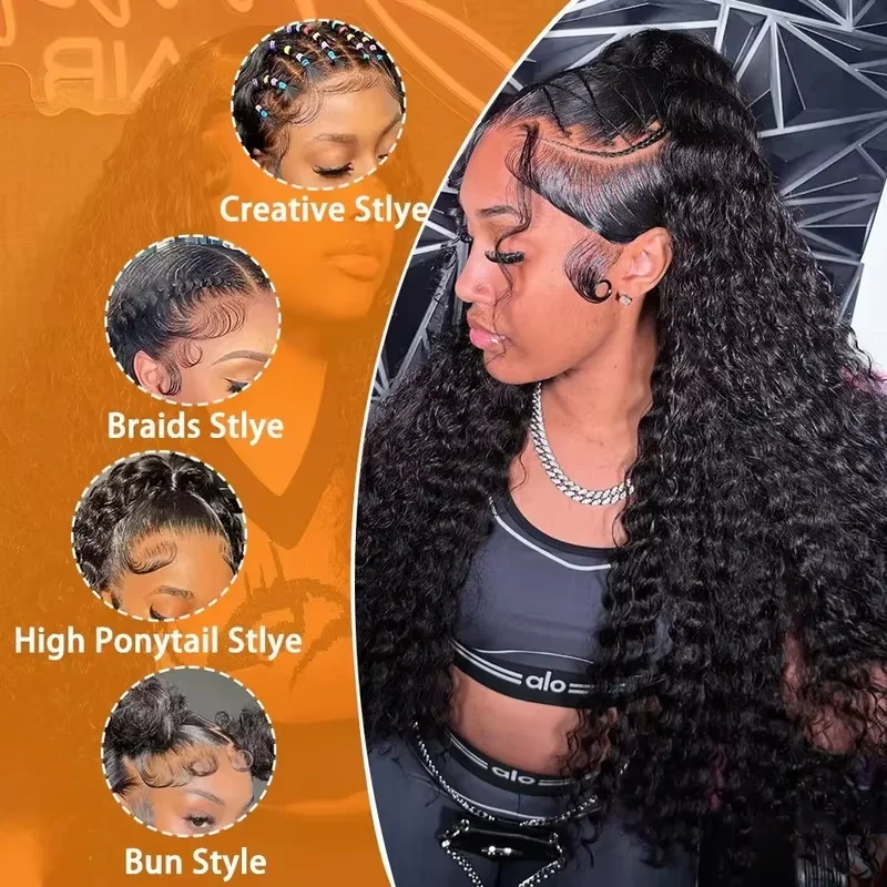 13x6 HD Lace Loose Deep Wave Frontal Wigs 40 42 Inch Deep Curly Lace Front Human Hair Wigs Preplucked Glueless Wig Human Hair 4