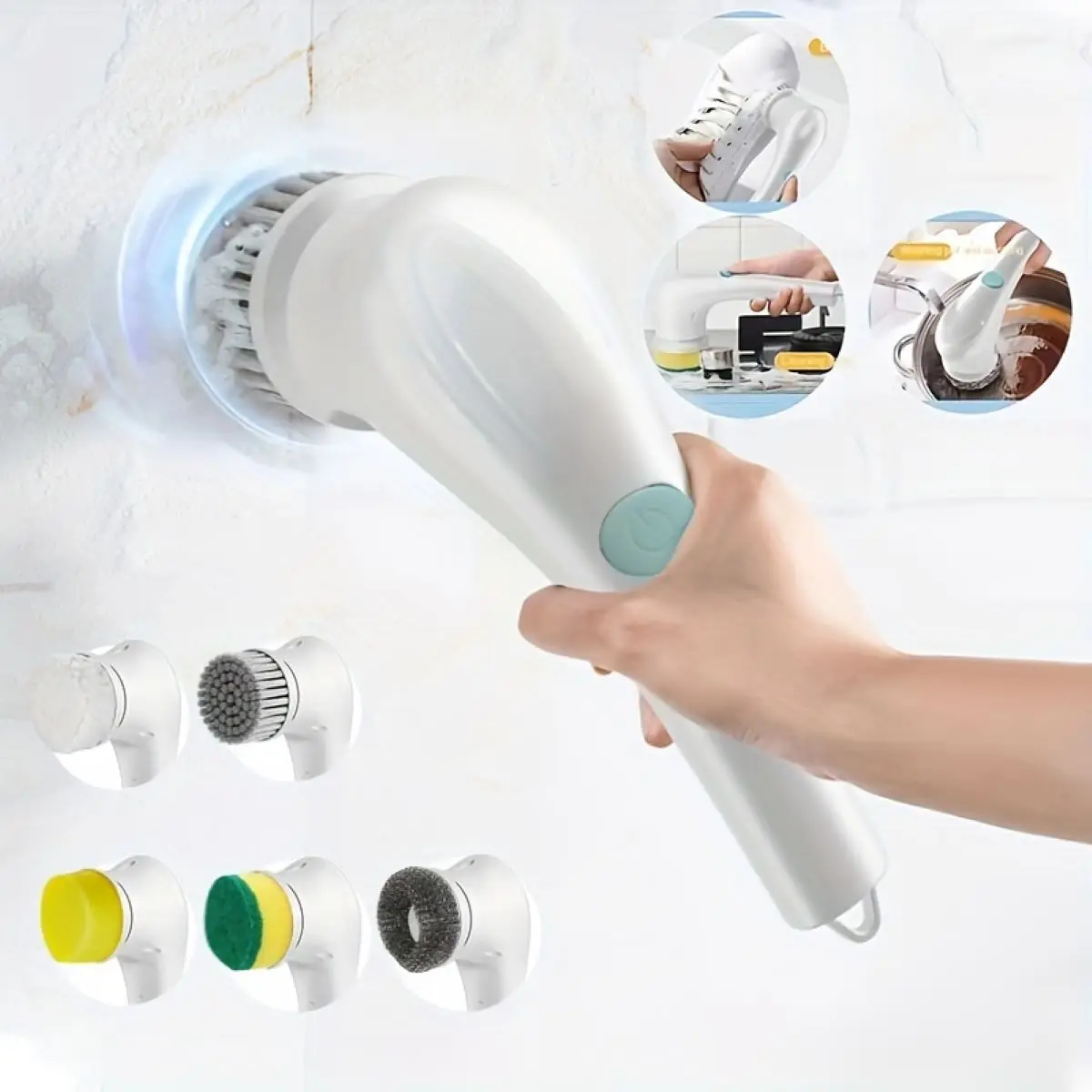 Electric Spin Scrubber Cordless Handheld Cleaning Brush with 5