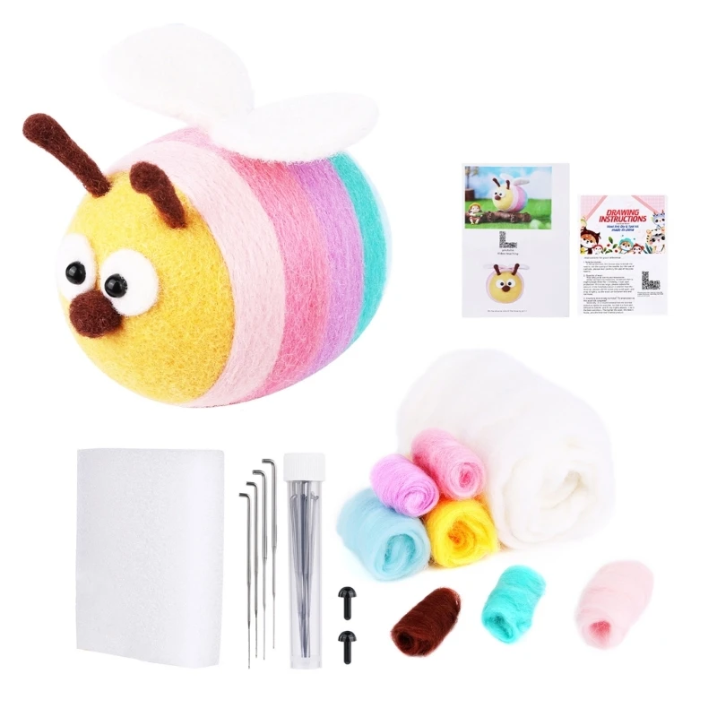 

Handmade Needle Felt Set DIY Handmade Needle Felting Kits Colorful Bees Dolls Handcraft Making Needling Felting Material