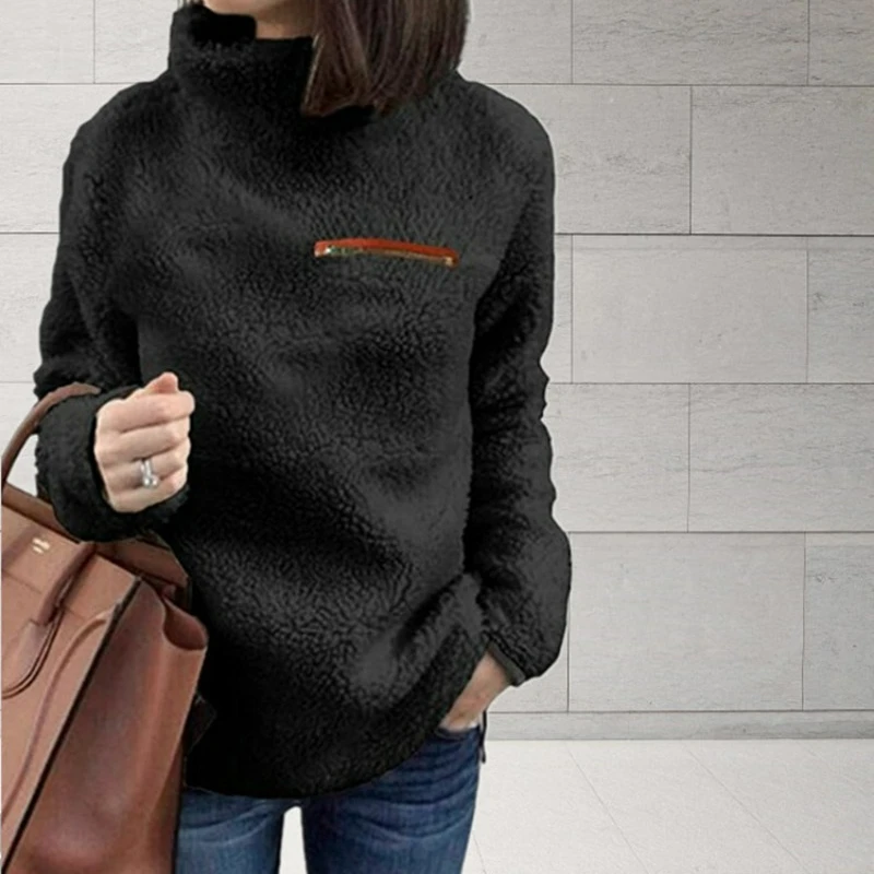 Winter Super Soft and Comfortable Solid Color Turtleneck Pullover Women's Sweater Fashion Zipper Sexy Top Ladies Hipster Clothes 2