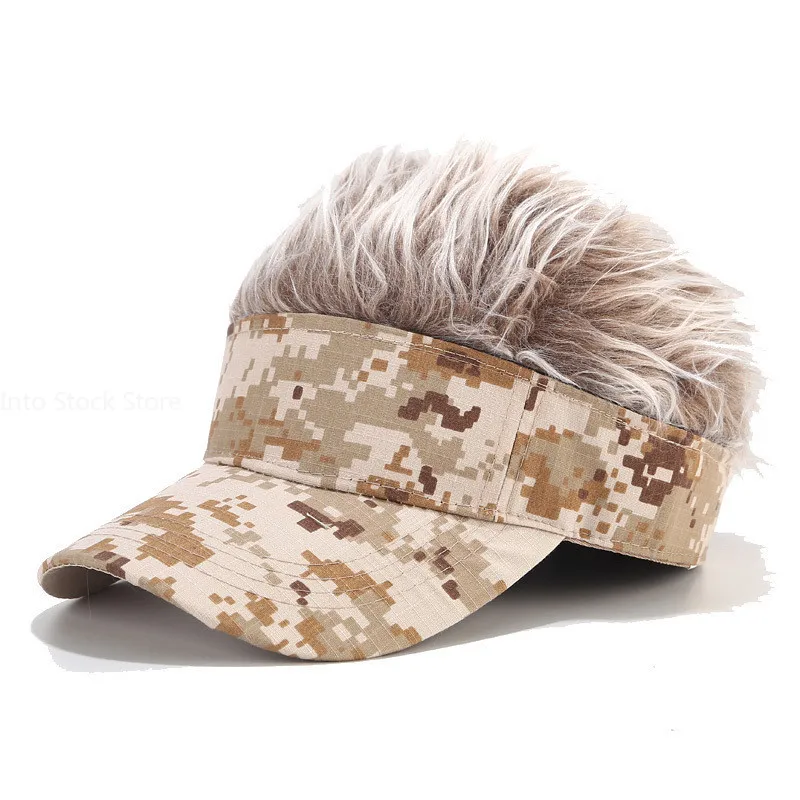 Creative Men Short Wig Camouflage Baseball Cap Adjustable Visor Spiked Hair Casual Tennis Hat hats for men