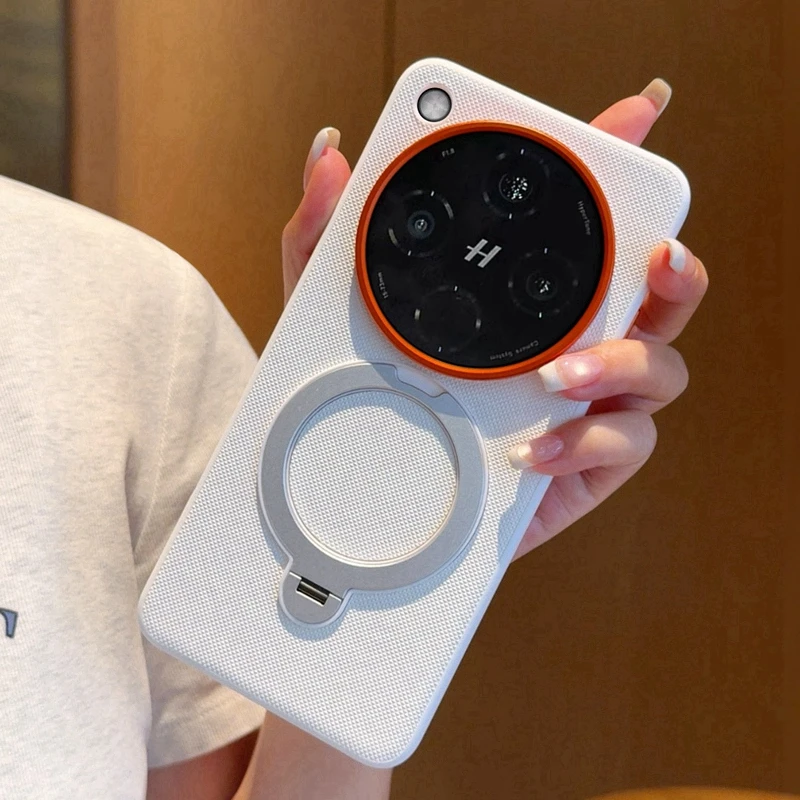ELVEV Magnetic Luxury Leather Phone Case with Rotatable Ring Stand
