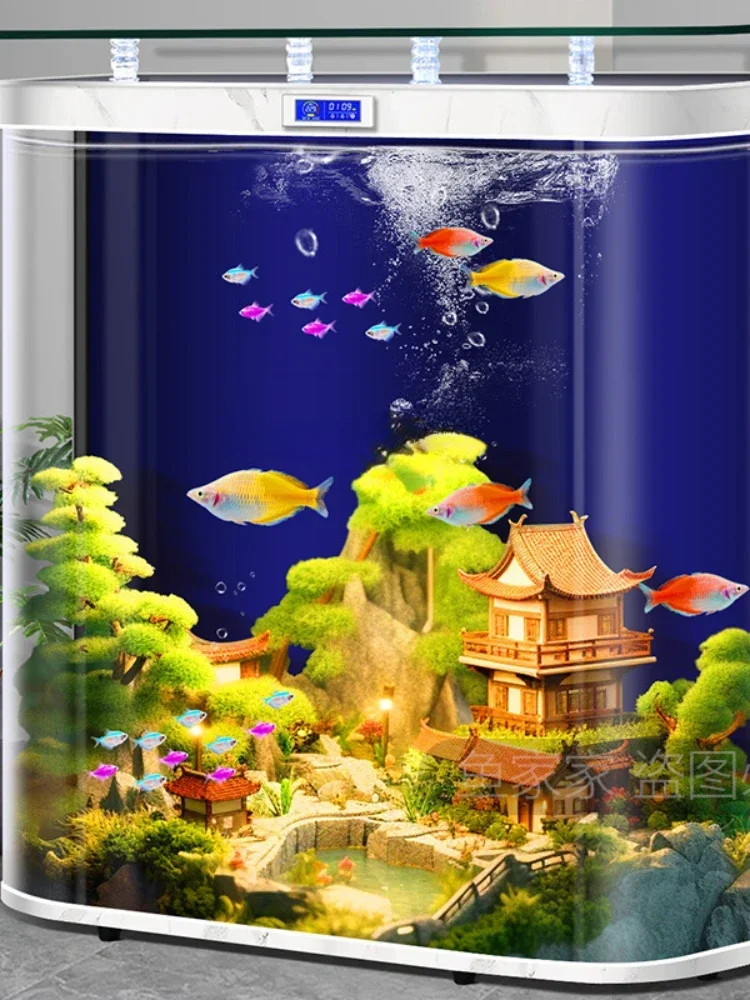 

Hot Bending Integrated Fish Tank Living Room Wall-Mounted Large Fish Globe Smart Change-Free Aquarium