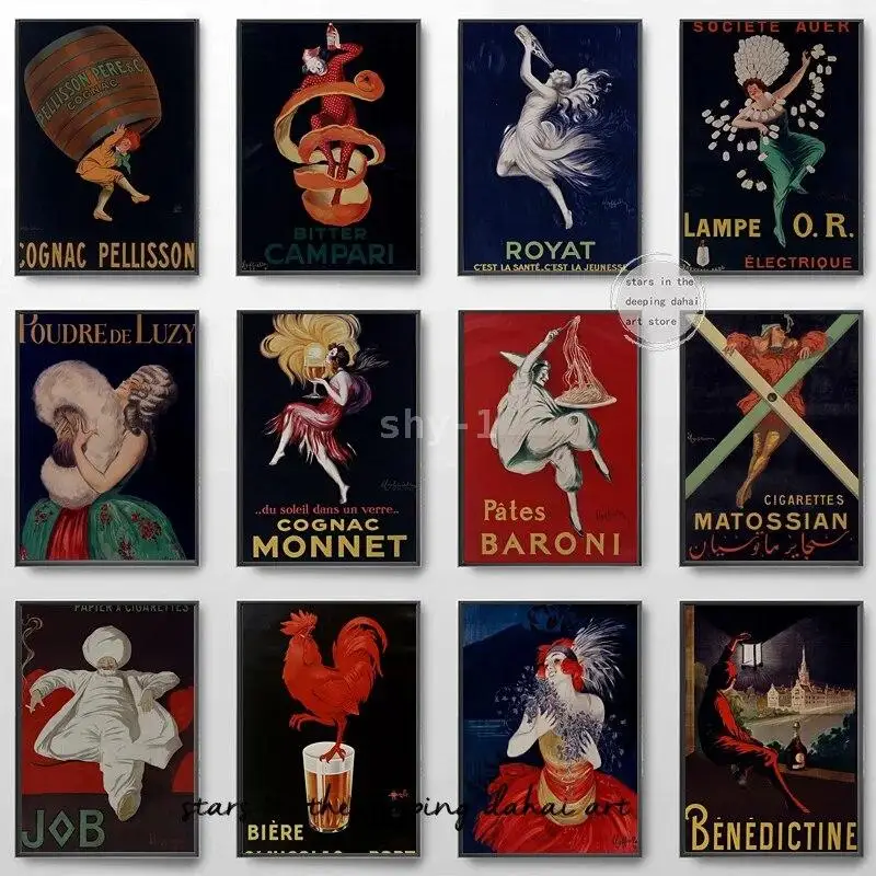 Vintage Bitter Campari Cognac Champagne Pasta Canvas Art Poster Per La Decorazione Della Parete Del Bar Di Casa
