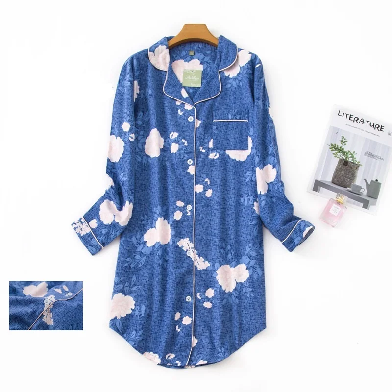 Plus size 100% Cotton Women's Flannel Boyfriend Nightshirt Nightgown Nightdress Pink Plaid Cat Sleepwear Sleepshirt Nightgowns