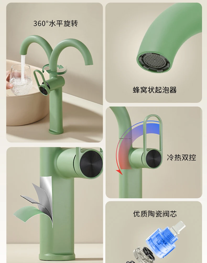 Description Picture 3 of itemsingle handle bathroom green Faucet hot and cold Basin Faucet Hot and Cold bathroom Mixer, Mop Taps,deck Mounted(low version)
