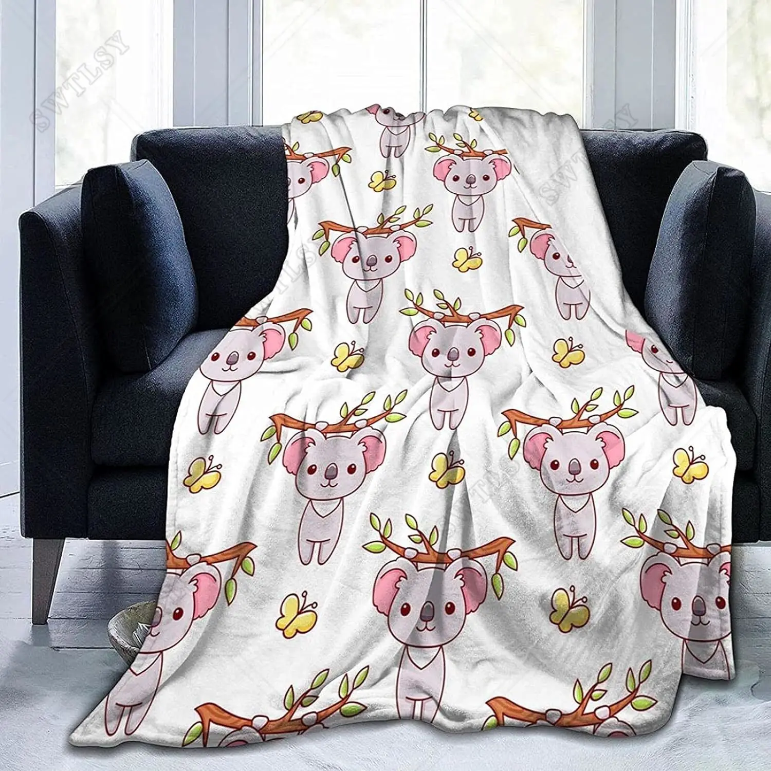 

Blanket Lovely Kawai Hand-Painted Koala Flannel Sofa Bed Sofa Car Blanket, Comfortable and Soft Blanket Large Children's Women's