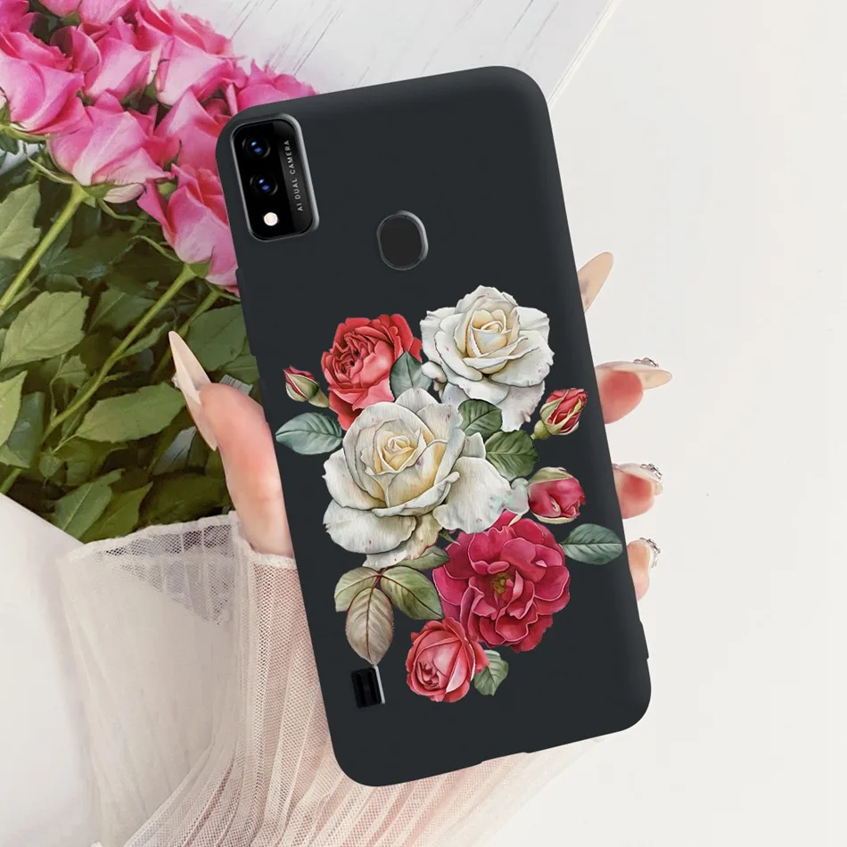 Charming Floral Butterfly Cat Black Silicone Phone Case