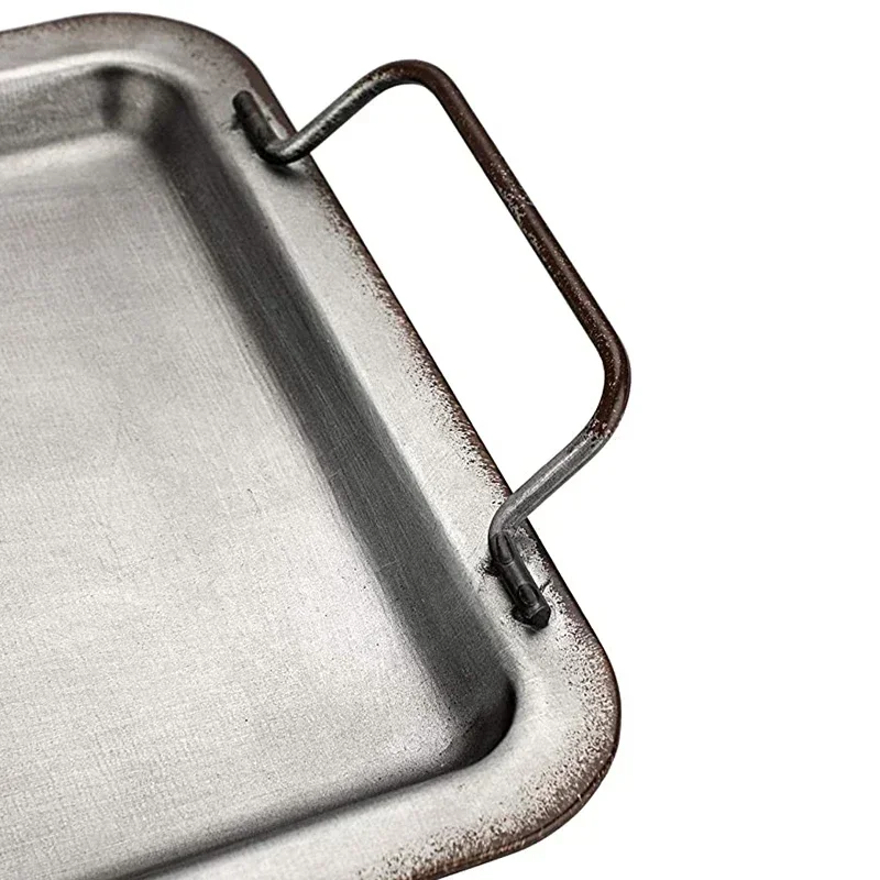 European Retro Square Iron Plate with Handles Metal Vintage Bread Tray Home Decoration Garden Restaurant Table Photographing 4