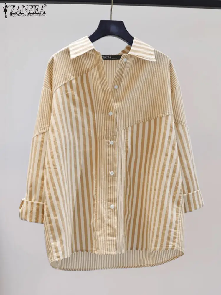 

Women Summer Shirt Elegant Long Sleeve Striped Printed Blouse ZANZEA Elegant Work Tops Casual Buttons Blusas Oversize Chemise