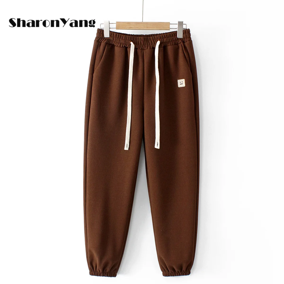 

Spring Large Size Gray Drawstring Sweatpants Women High Waist Baggy Waffle Sport Pants for Women Loose