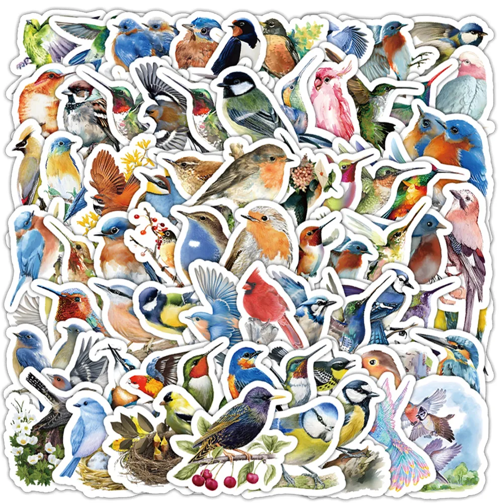 100 Stück Waldmelodie bunte Vogel-Doodle-Aufkleber – wasserfeste DIY-Dekoration für Kühlschrank/Wasserflasche/Laptop